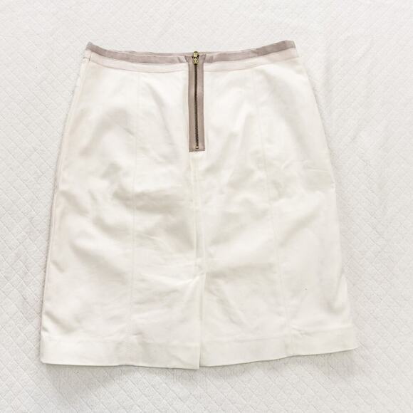 Club Monaco Cream Pencil Skirt Contrast Brown Band Size 8 - Picture 6 of 7